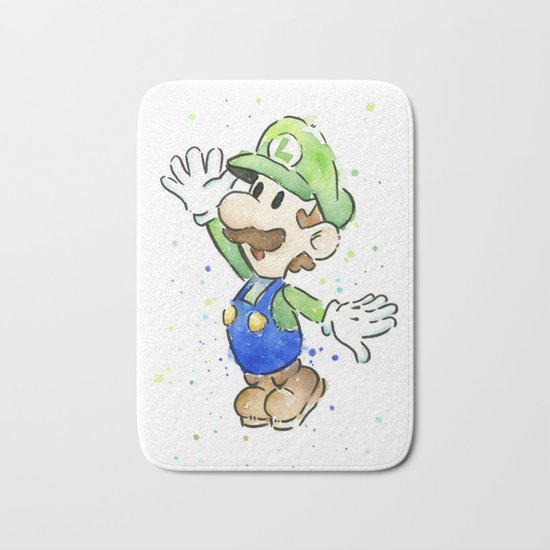 Luigi Watercolor Mario Nintendo Art Bath Mat