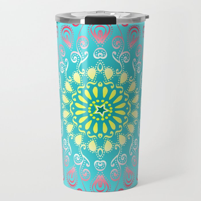 Turquoise Modern Mandala Design Travel Mug