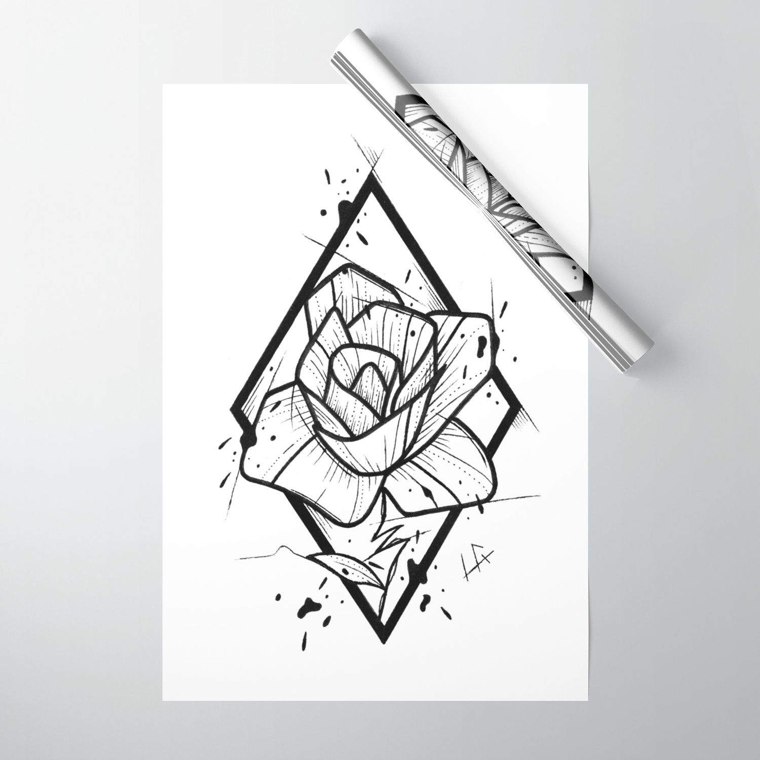 Flower Handmade Drawing Made In Pencil And Ink Tattoo Sketch Tattoo Flash Blackwork Wrapping Paper By Lucagenart Society6