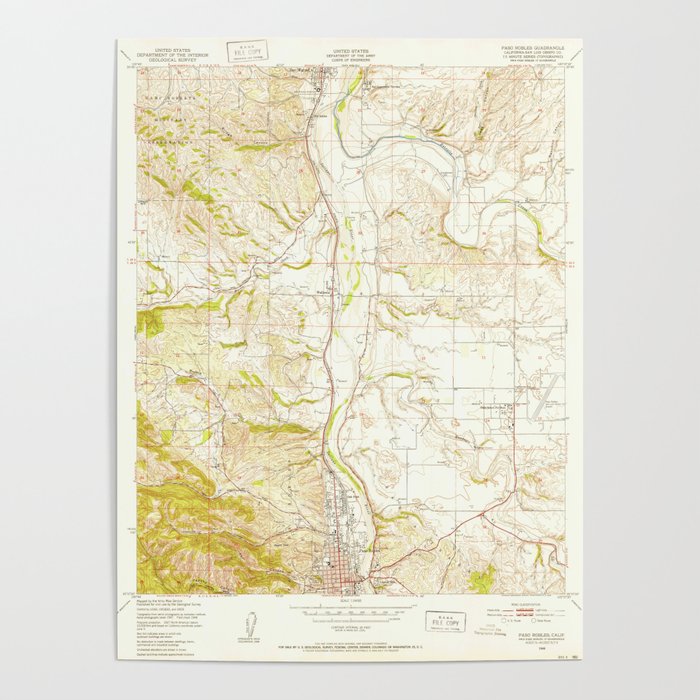 Paso Robles, CA from 1948 Vintage Map - High Quality Poster