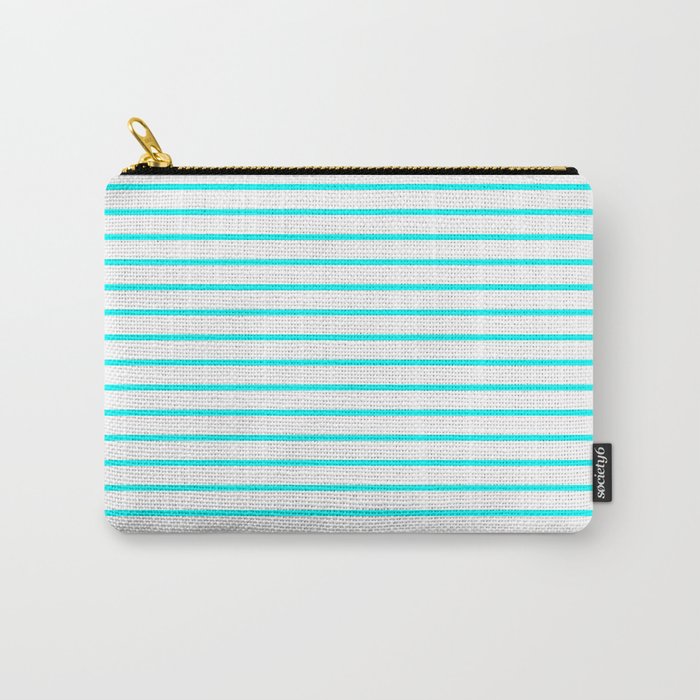 Horizontal Lines (Aqua Cyan/White) Carry-All Pouch