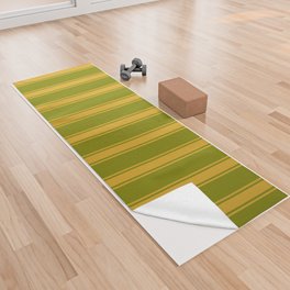 [ Thumbnail: Green & Goldenrod Colored Stripes/Lines Pattern Yoga Towel ]
