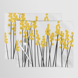 Hello Spring! Yellow/Black Retro Plants on White #decor #society6 #buyart Placemat
