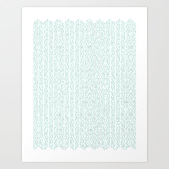 Hand drawn Herringbone in Aqua Art Print
