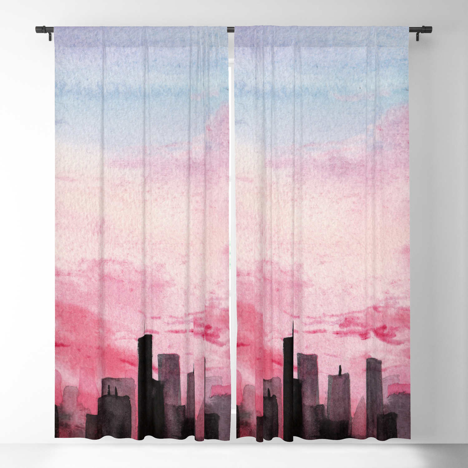 Pastel City Watercolor Painting Blackout Curtain By