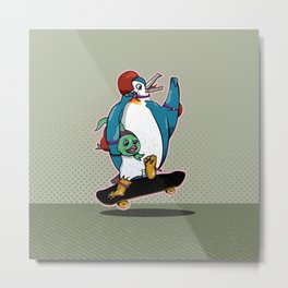 Penguin Skating Metal Print