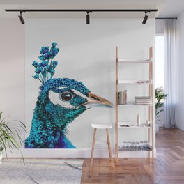 Proud Peacock Bird Art In Blue And Teal Wall Mural