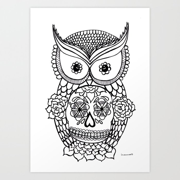 owl sugar skull coloring page