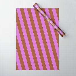 [ Thumbnail: Orchid and Sienna Colored Stripes/Lines Pattern Wrapping Paper ]
