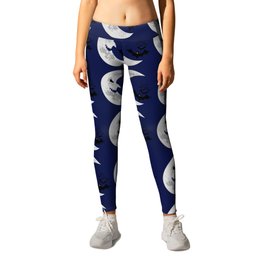 Halloween scary moon and bats Leggings