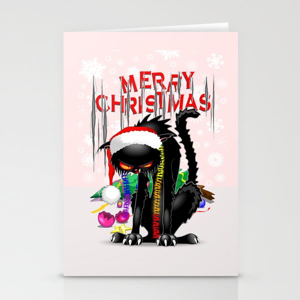 Evil Black Cat VS Christmas Tree Stationery Cards