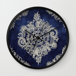 Cream Floral Moroccan Pattern on Deep Indigo Ink Wall Clock