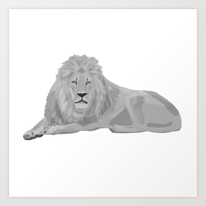  digital painting of a male white lion Art Print