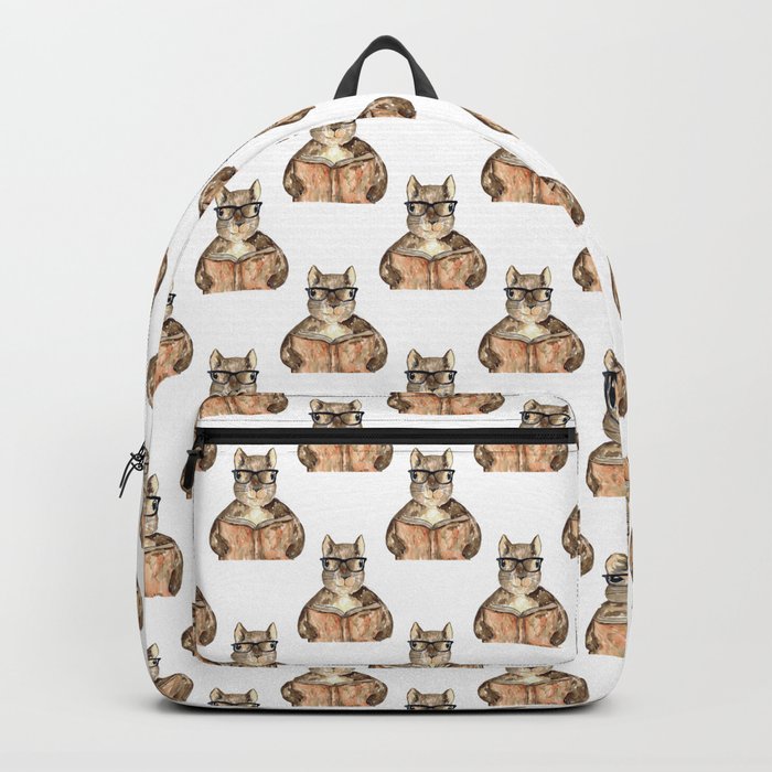 Squirrel reading book watercolor Backpack