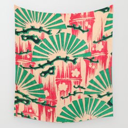 Fans Bamboo Print Vintage Japanese Retro Pattern Wall Tapestry