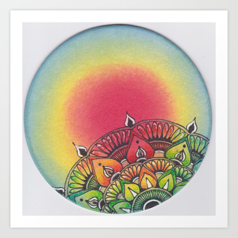 Zentangle Inspired Art Zia Zendala With Rainbow Background Art Print By Delia S Stuff Society6<script async src=