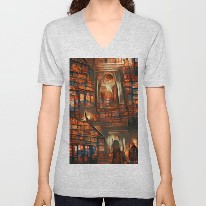 Library of the Immortal Church V Neck T Shirt