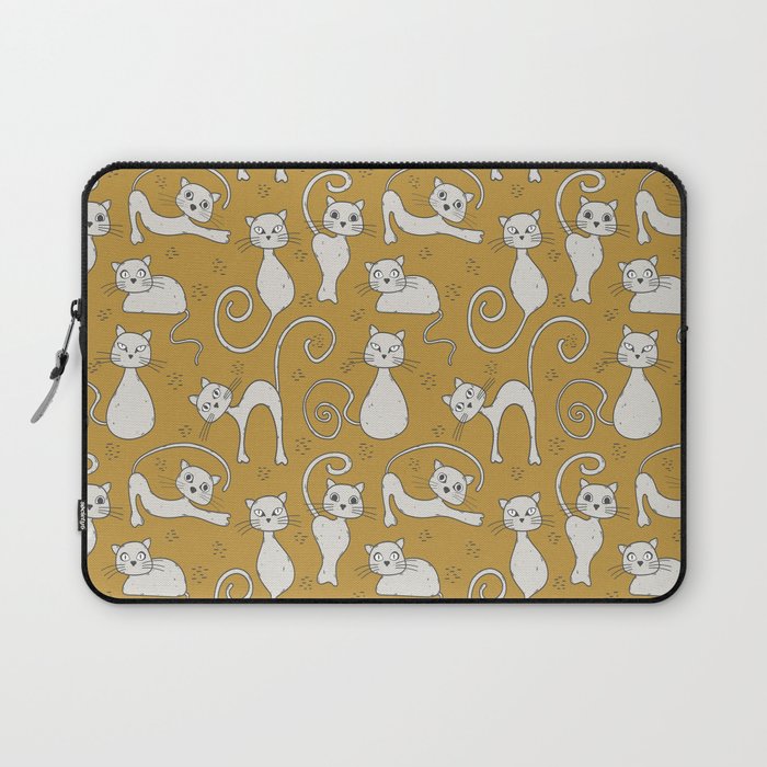 Mustard yellow and off-white cat pattern Laptop Sleeve