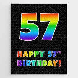 [ Thumbnail: HAPPY 57TH BIRTHDAY - Multicolored Rainbow Spectrum Gradient Jigsaw Puzzle ]