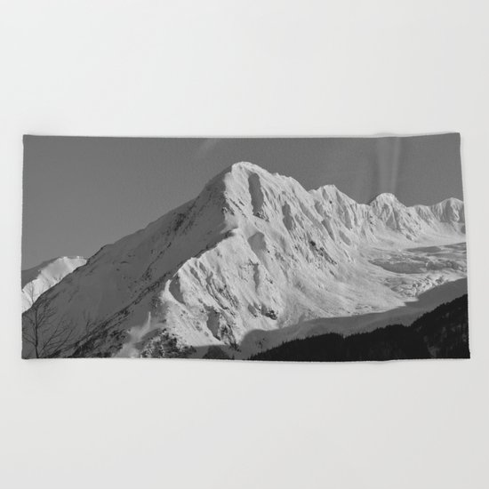 Portage Valley Mountain Glacier - B & W Beach Towel