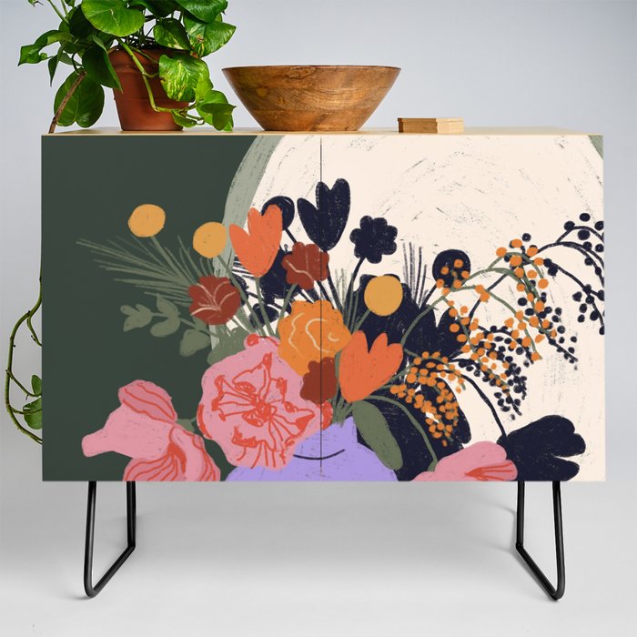 Flowers in the mirror Credenza