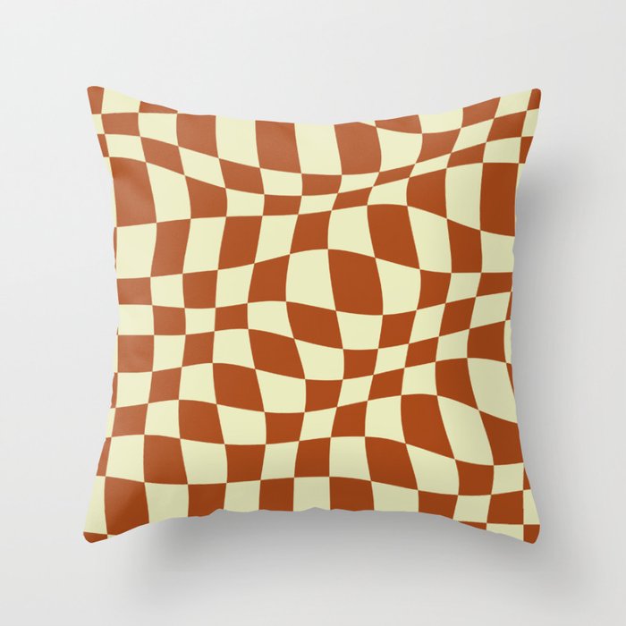 Warped Checkered Pattern (burnt orange/beige) Throw Pillow