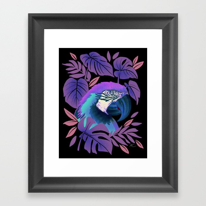 Purple Parrot Monstera Love Framed Art Print