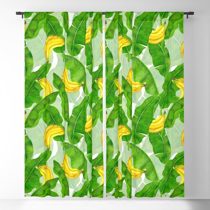 Bananas and leaves watercolor design Blackout Curtain