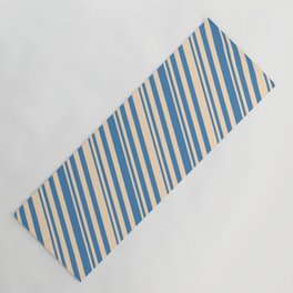 [ Thumbnail: Bisque & Blue Colored Stripes/Lines Pattern Yoga Mat ]