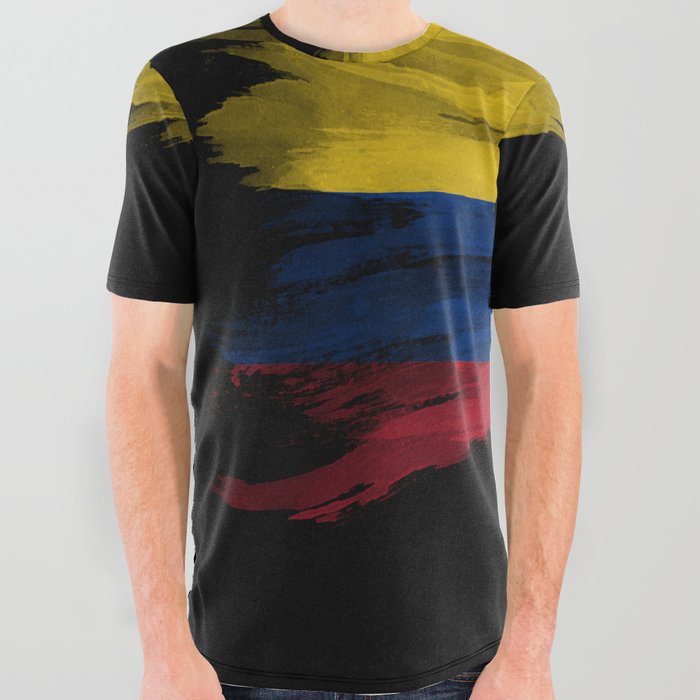 Colombia flag brush stroke, national flag All Over Graphic Tee