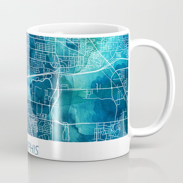 Memphis Tennessee Map Navy Blue Turquoise Watercolor USA States Map Coffee Mug
