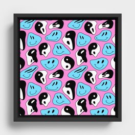 Funny melting smile happy face colorful cartoon seamless pattern Framed Canvas