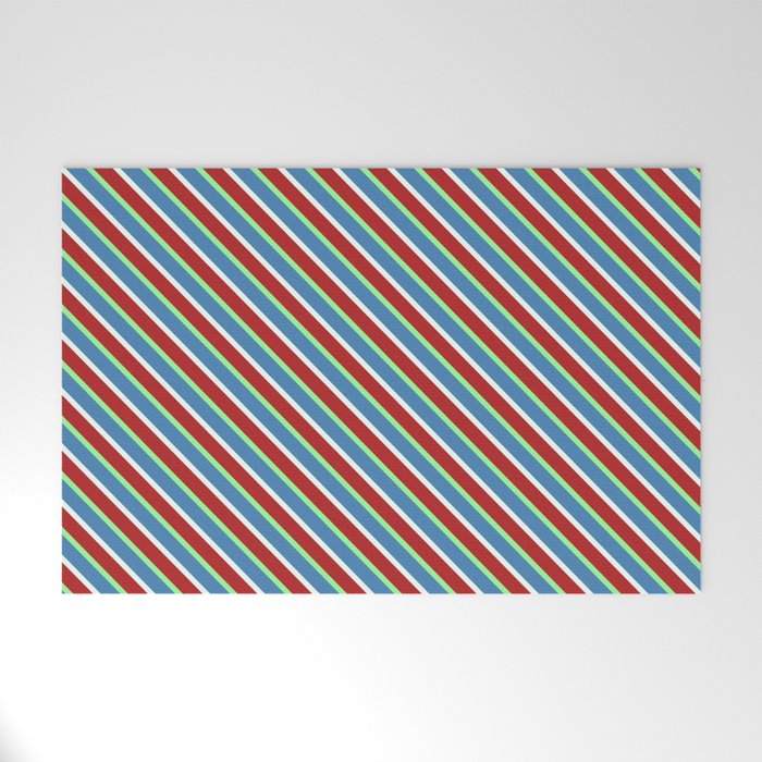 Blue, Mint Cream, Red, and Green Colored Stripes/Lines Pattern Welcome Mat
