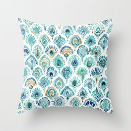 PEACOCK MERMAID Nautical Scales and Feathers Throw Pillow