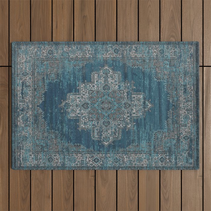 blue oriental vintage rug Outdoor Rug