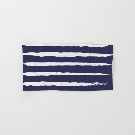 Irregular Hand Painted Stripes Dark Blue Hand & Bath Towel