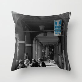 Bologna Tabacchi Blue Street Photography Black and White Throw Pillow