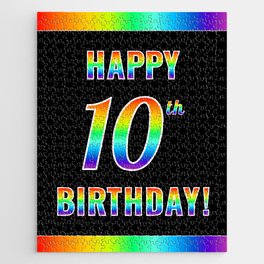 [ Thumbnail: Fun, Colorful, Rainbow Spectrum “HAPPY 10th BIRTHDAY!” Jigsaw Puzzle ]