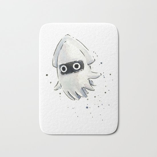 Blooper Squid Mario Watercolor Geek Art Bath Mat