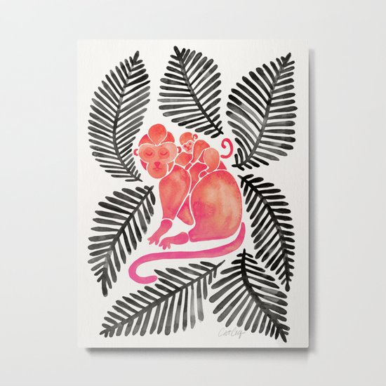 Monkey Cuddles – Pink & Black Palette Metal Print