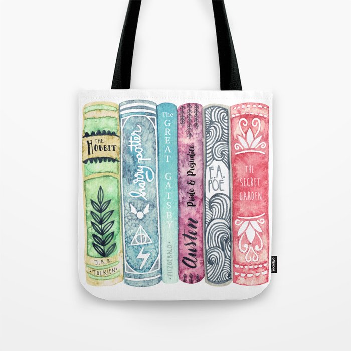 Book Lover Watercolor Books Tote Bag