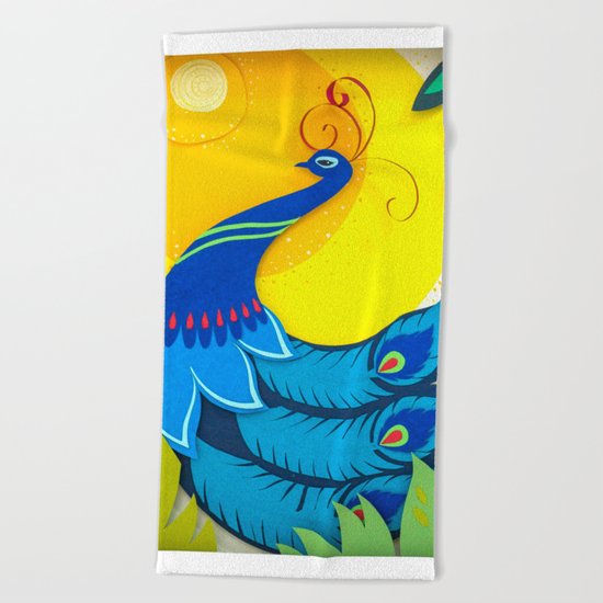 Peacock Paper Art Beach Towel