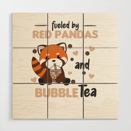 Bubble Tea Red Panda Chocolate Cute Animals Boba Wood Wall Art