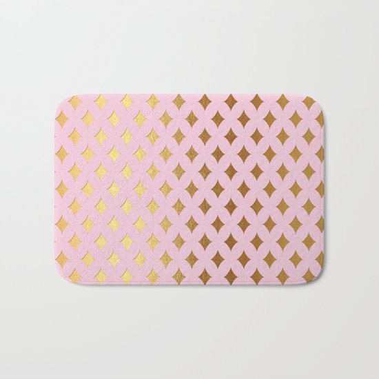 Queenlike- pink and gold elegant quatrefoil ornament pattern Bath Mat