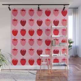 Les Fraises | 01 - Fruit Print Pink And Red Strawberry Preppy Modern Decor Abstract Strawberries Wall Mural