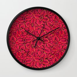 Coleus Leaves, Botanical Floral Pattern Alizarin Crimson Wall Clock | Alizarin, Botanical, Plants, Autumnal, Coleus, Cardinal, Colorful, Foliage, Carpet, Pattern 