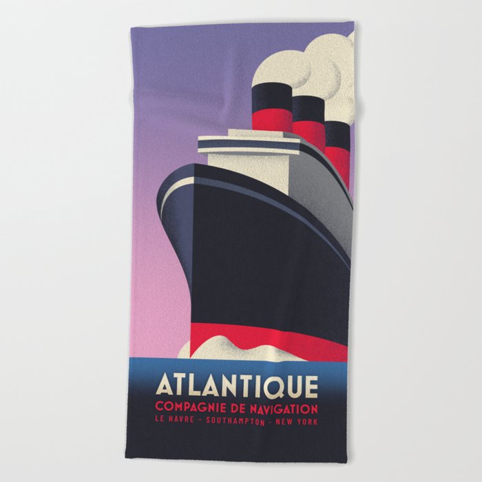 Art Deco Ocean Liner Ship - Rose Beach Towel