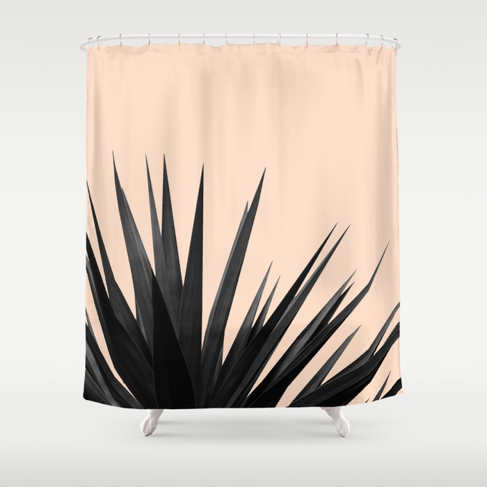 Black Palms on Pale Pink Shower Curtain