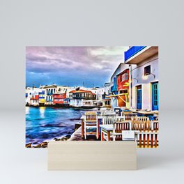 Cafe on Mykonos Beach Mini Art Print