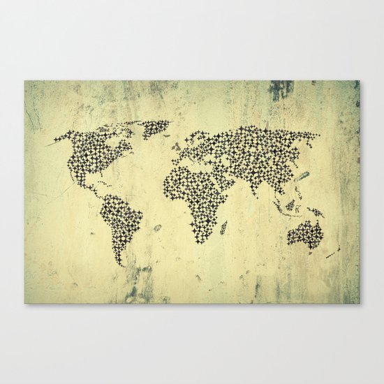 Black Star World Map Canvas Print